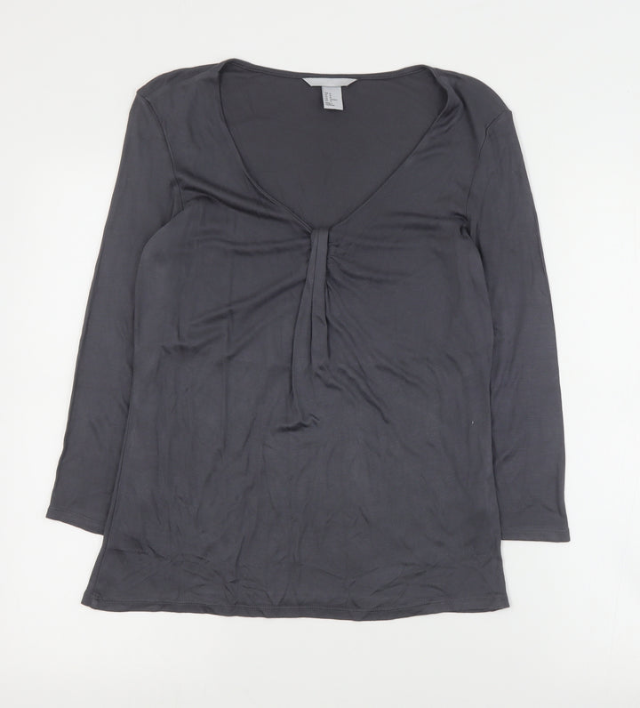 H&M Womens Grey  Viscose Basic Blouse Size M V-Neck