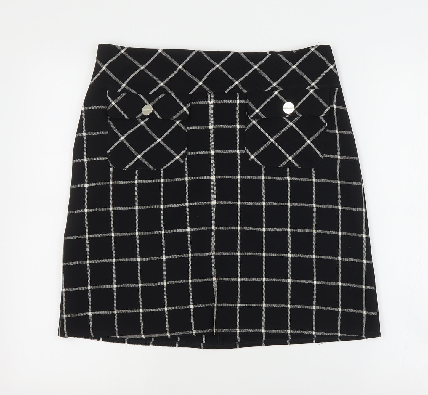 Dunnes Womens Black Plaid Polyester A-Line Skirt Size 12   Zip