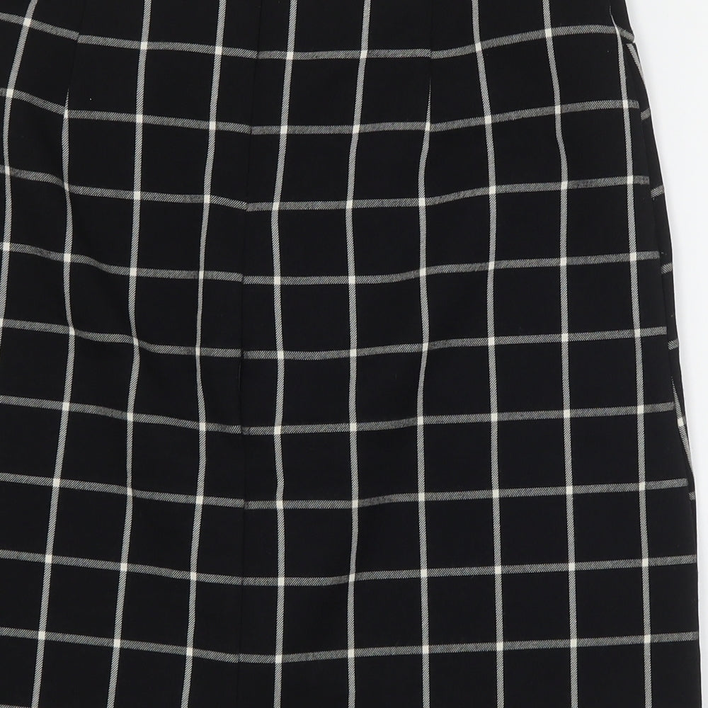 Dunnes Womens Black Plaid Polyester A-Line Skirt Size 12   Zip