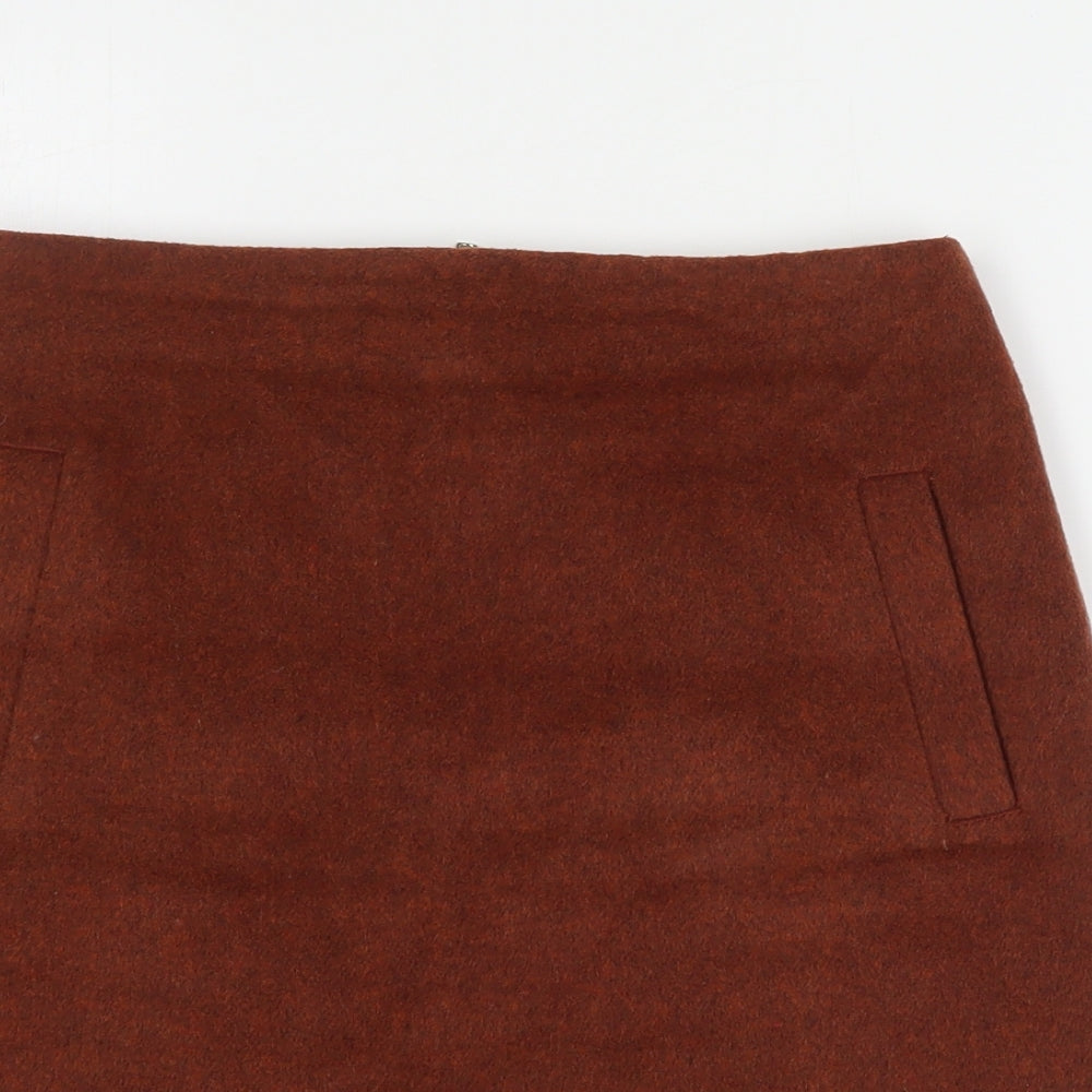 New Look Womens Brown  Polyester A-Line Skirt Size 8   Zip