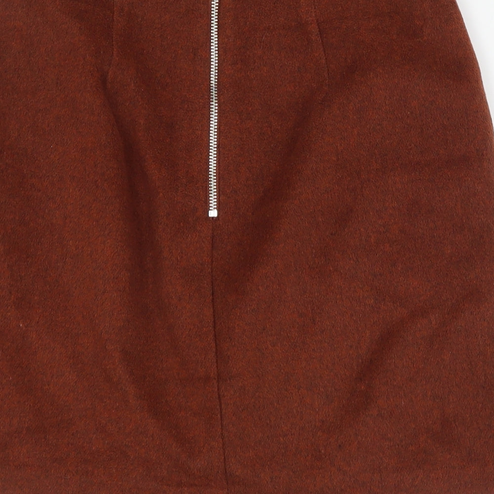 New Look Womens Brown  Polyester A-Line Skirt Size 8   Zip