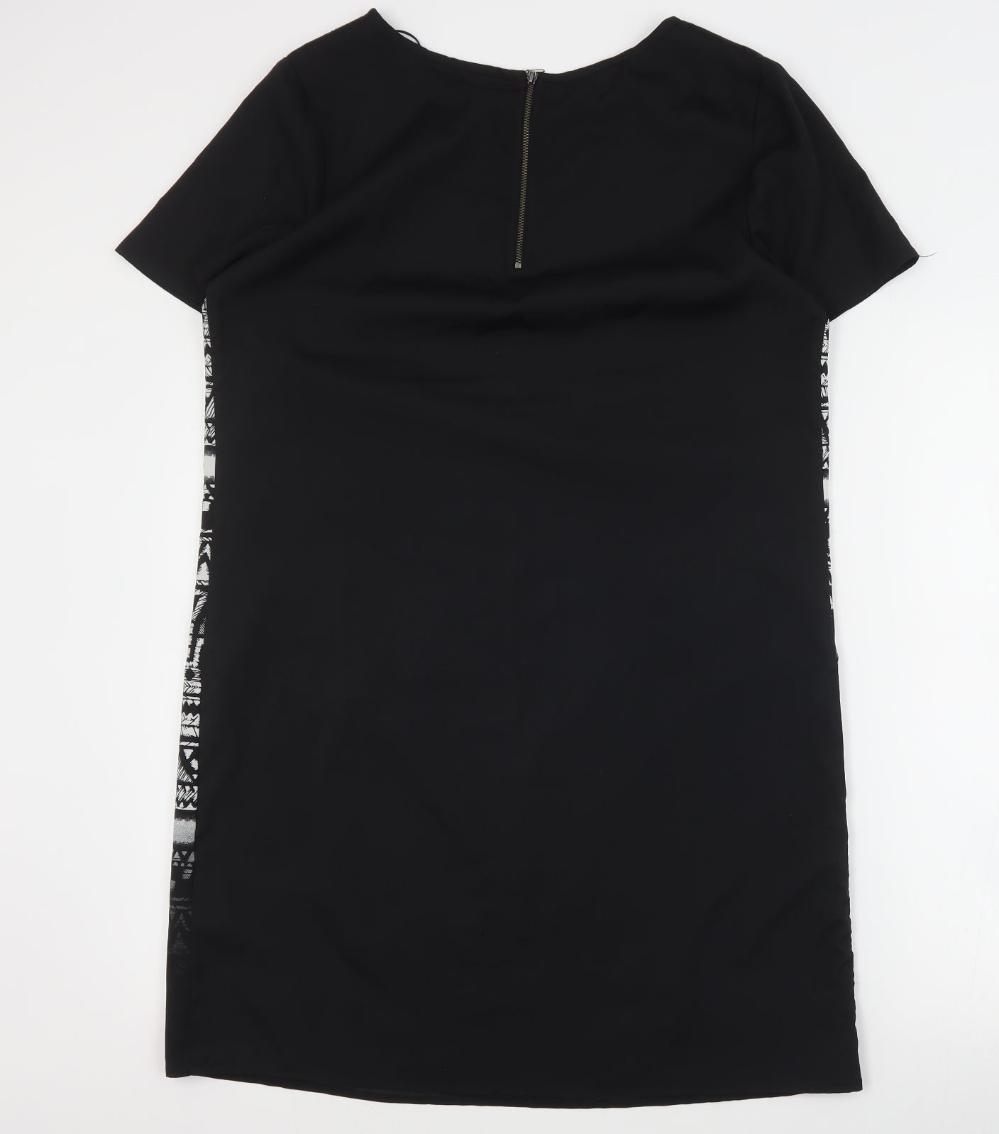 Butterfly Womens Black Geometric Polyester Mini  Size 14  Round Neck Zip