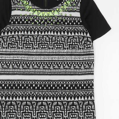 Butterfly Womens Black Geometric Polyester Mini  Size 14  Round Neck Zip
