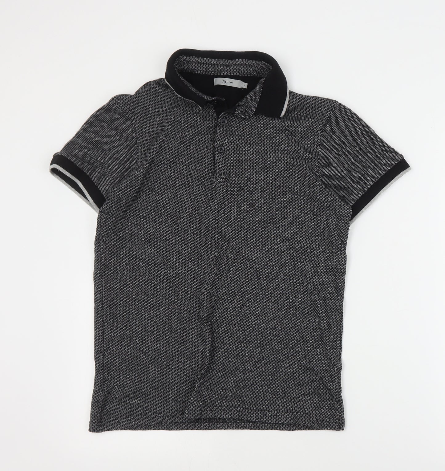 TU Mens Grey  Cotton  Polo Size S Collared Button