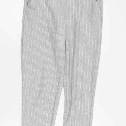 H&M Womens Grey Striped Polyacrylate Fibre Cropped Trousers Size XS L26 in Regular
