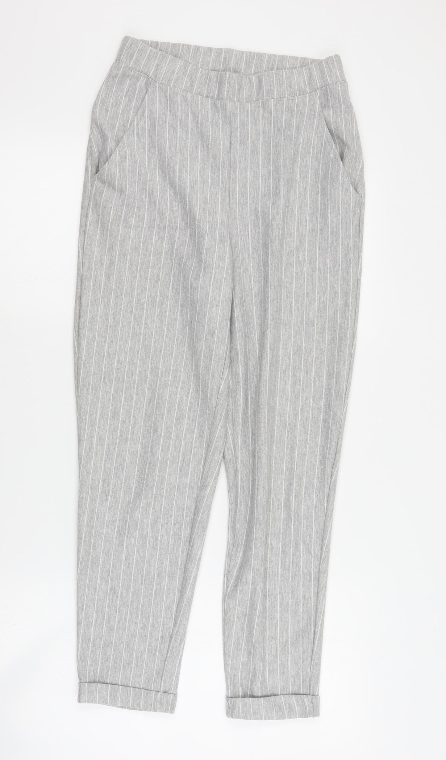 H&M Womens Grey Striped Polyacrylate Fibre Cropped Trousers Size XS L26 in Regular