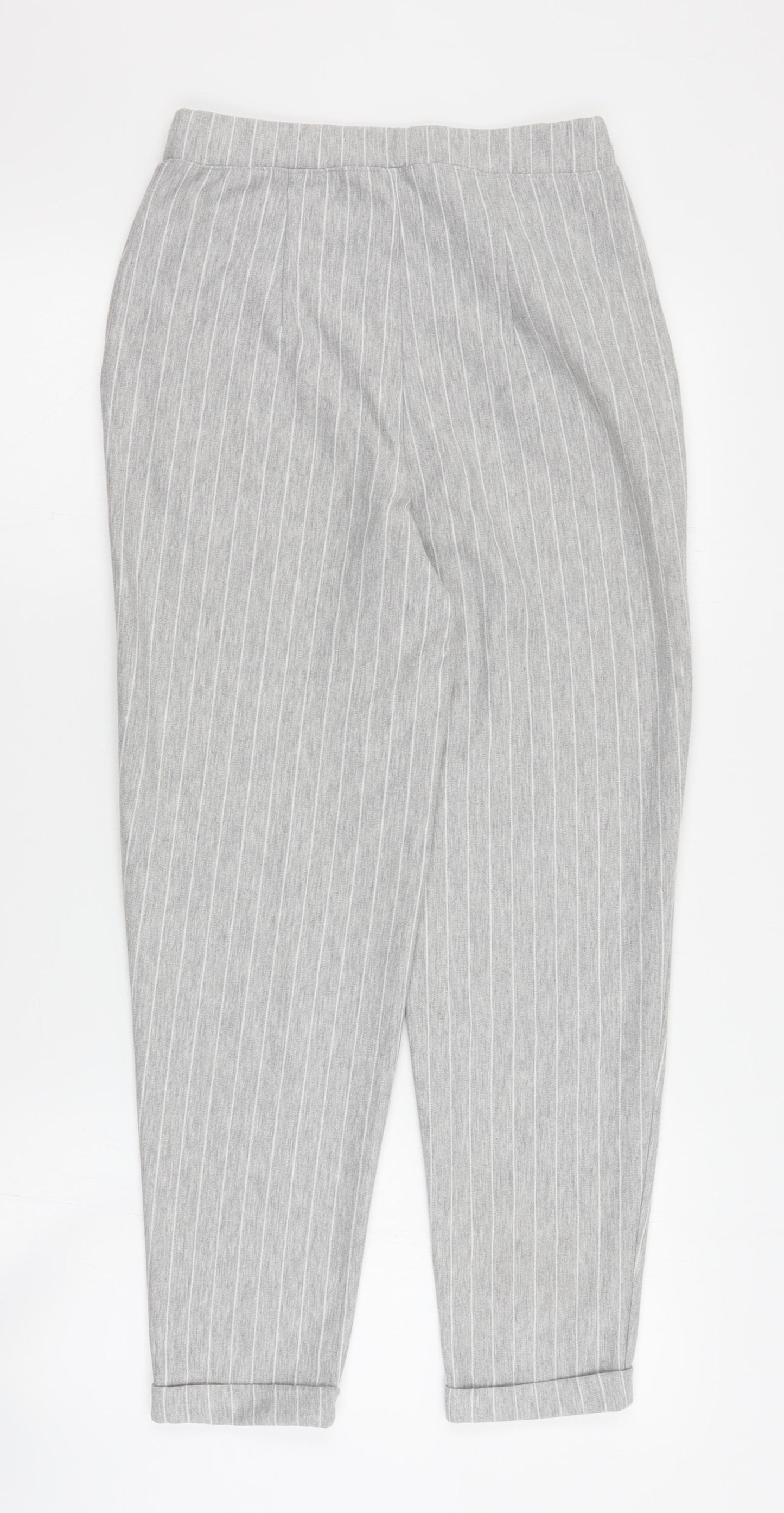 H&M Womens Grey Striped Polyacrylate Fibre Cropped Trousers Size XS L26 in Regular