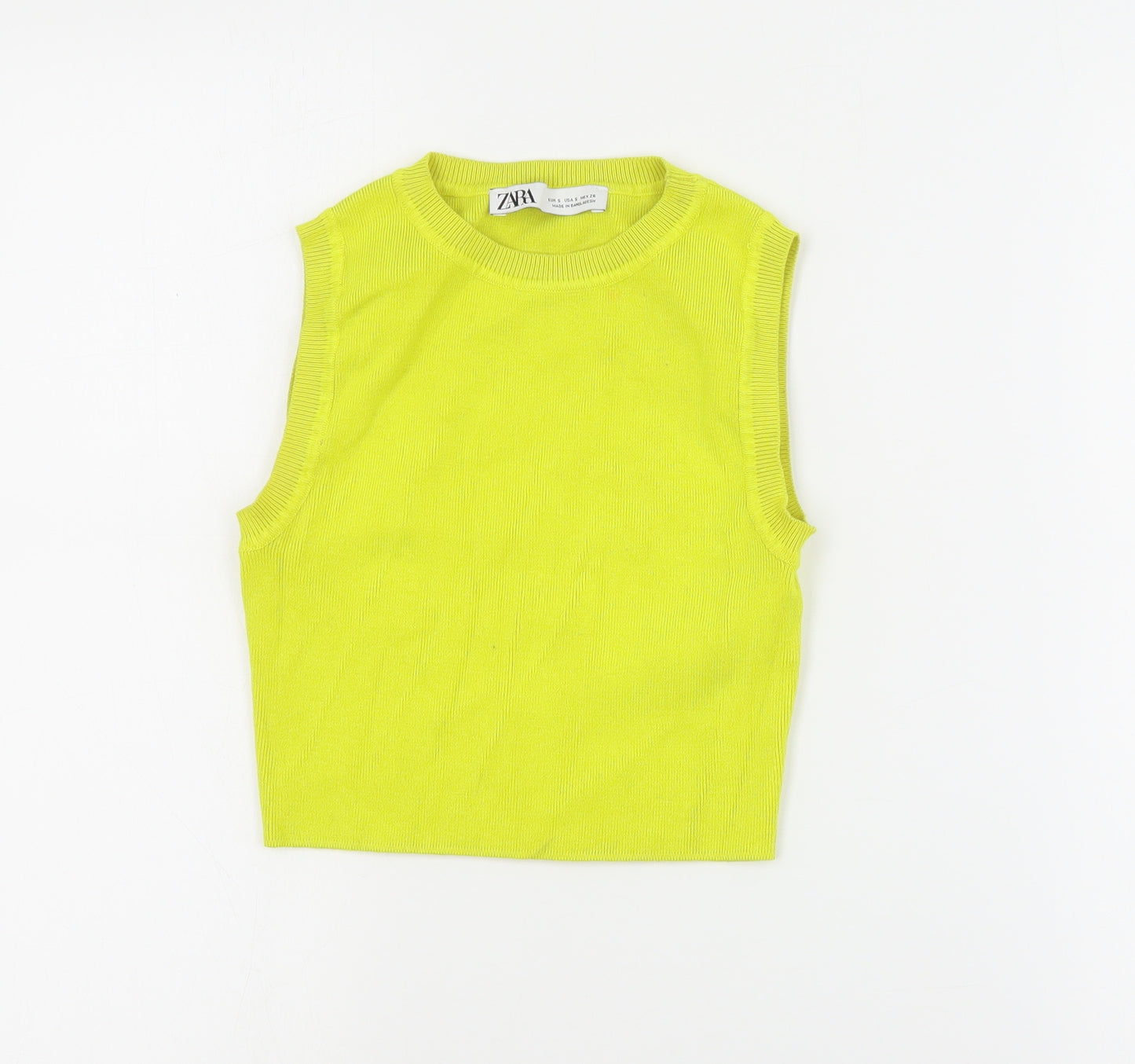 Zara Womens Green  Viscose Cropped Tank Size S Round Neck