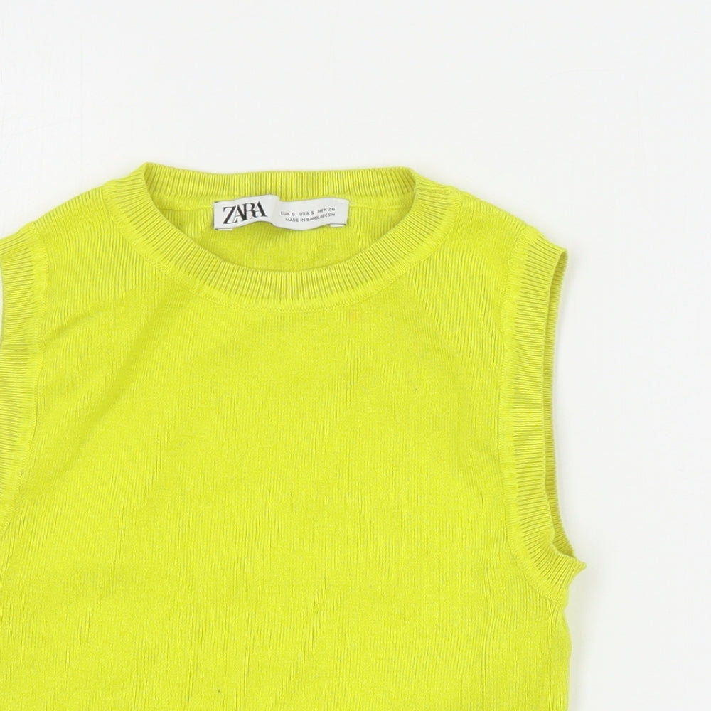 Zara Womens Green  Viscose Cropped Tank Size S Round Neck