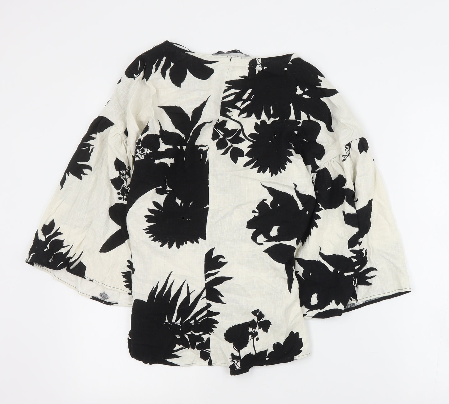 Zara Womens Black Floral Viscose Wrap Blouse Size S V-Neck