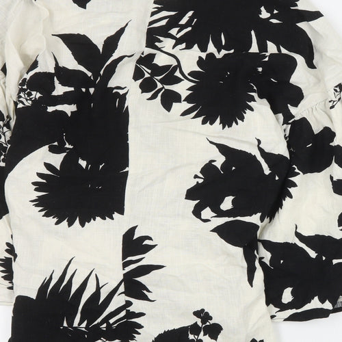 Zara Womens Black Floral Viscose Wrap Blouse Size S V-Neck