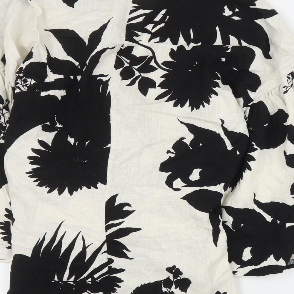 Zara Womens Black Floral Viscose Wrap Blouse Size S V-Neck