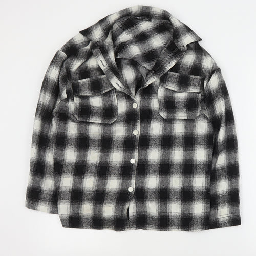 SheIn Womens Black Plaid  Jacket Coat Size S  Button