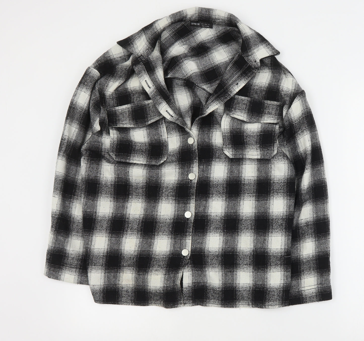 SheIn Womens Black Plaid  Jacket Coat Size S  Button