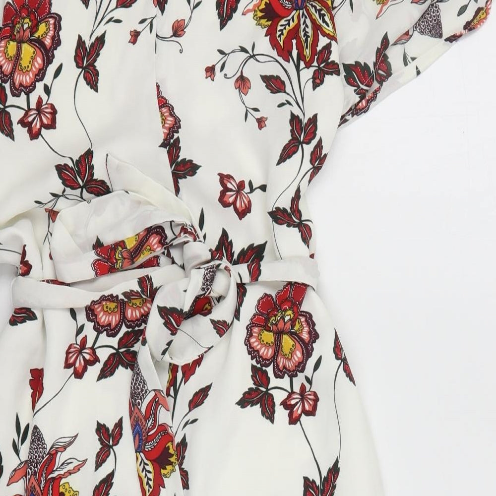 H&M Womens Ivory Floral Polyester Mini  Size 8  Round Neck Button