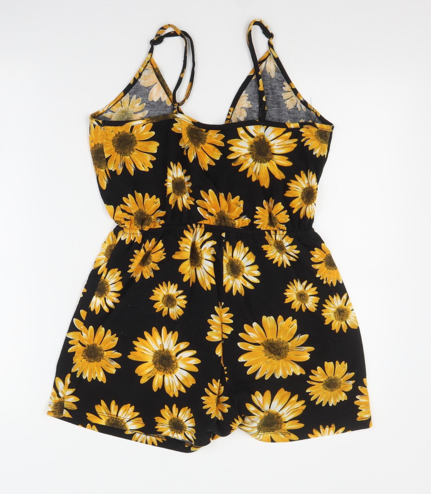 SheIn Womens Black Floral Cotton Playsuit One-Piece Size S  Pullover