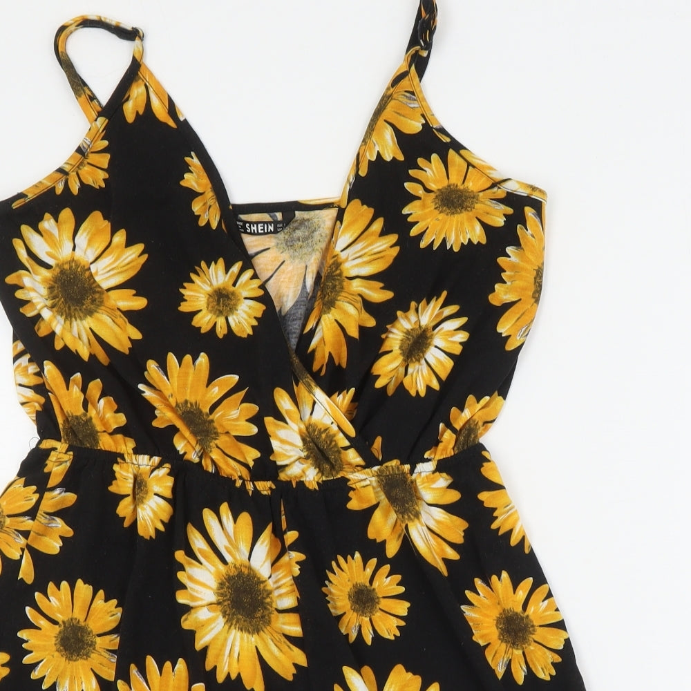 SheIn Womens Black Floral Cotton Playsuit One-Piece Size S  Pullover