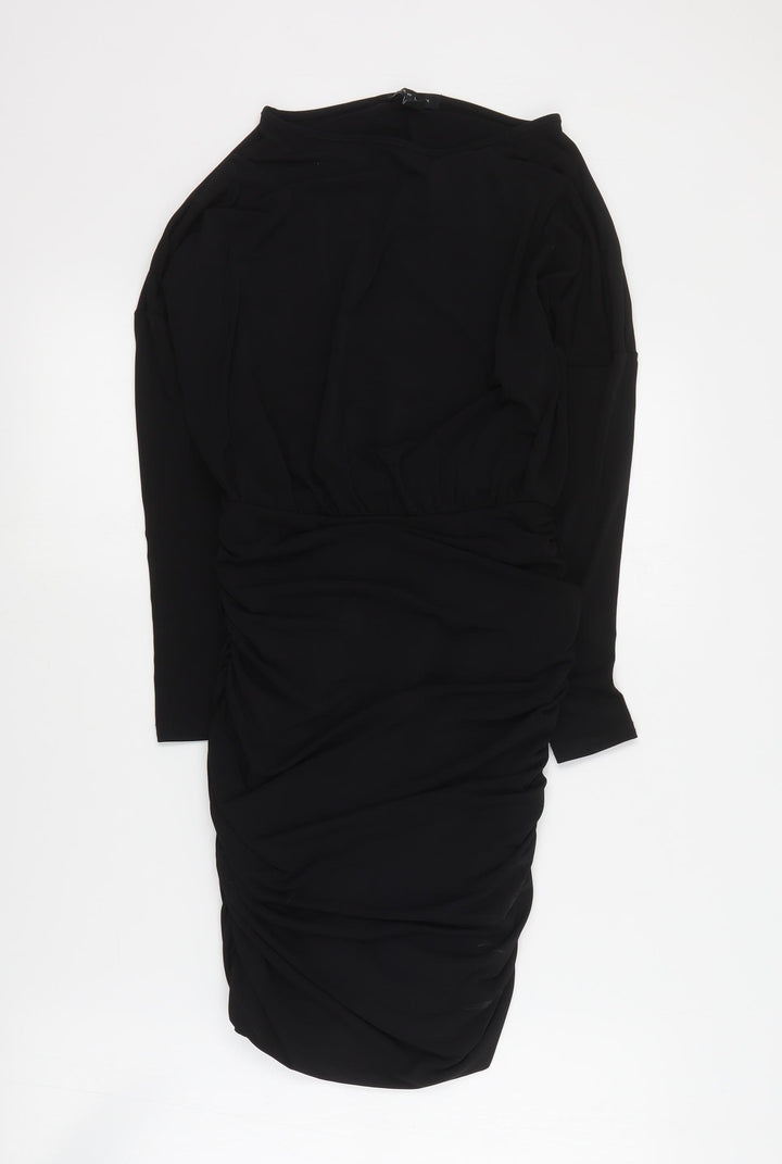 New Look Womens Black  Polyester Mini  Size 8  Round Neck Pullover - Ruched