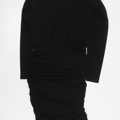 New Look Womens Black  Polyester Mini  Size 8  Round Neck Pullover - Ruched