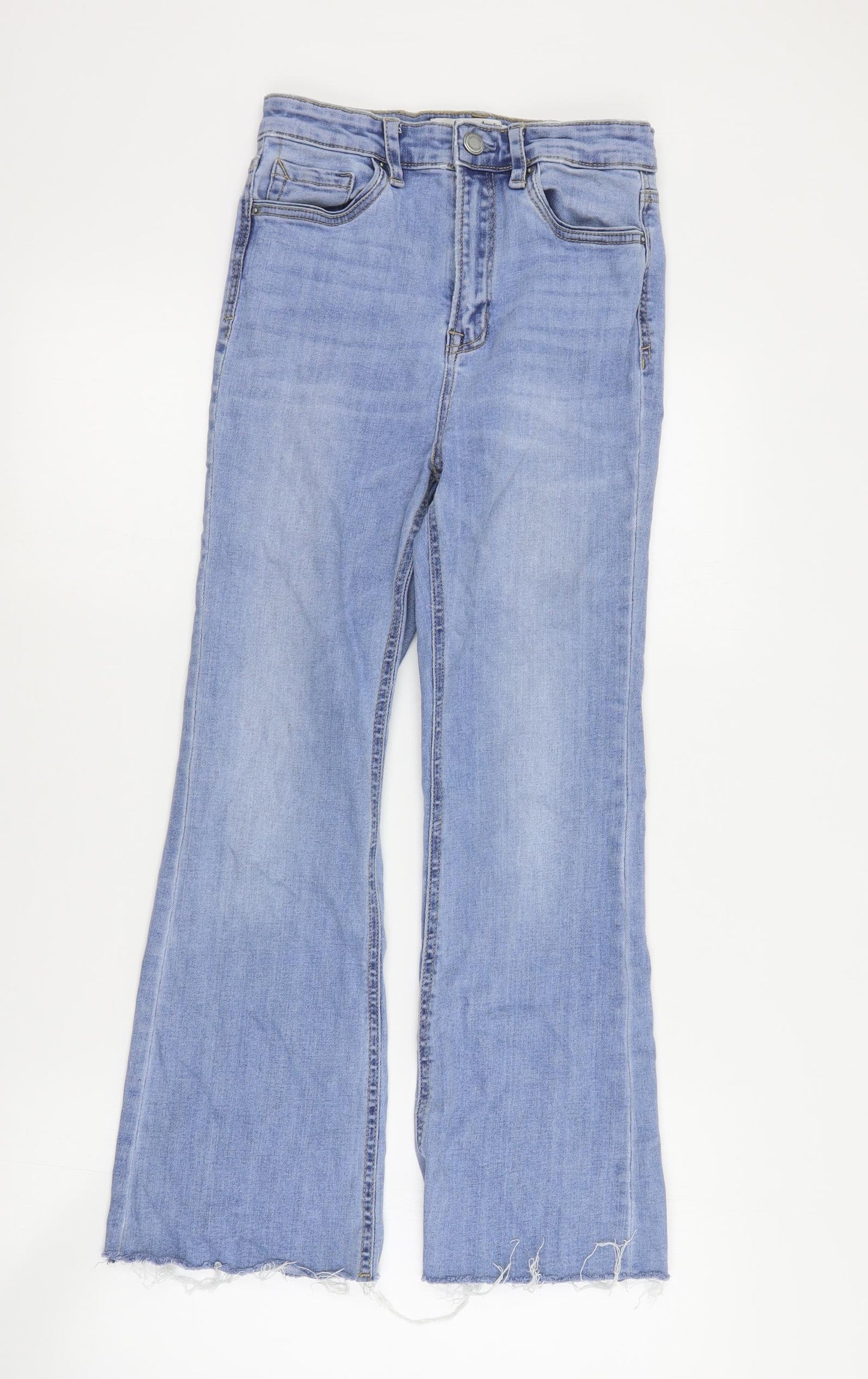 Stradivarius Womens Blue  Cotton Flared Jeans Size 10 L26 in Regular Zip