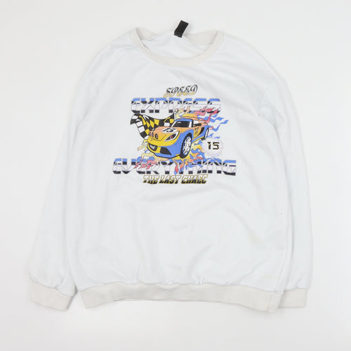 SheIn Mens White  Polyester Pullover Sweatshirt Size M