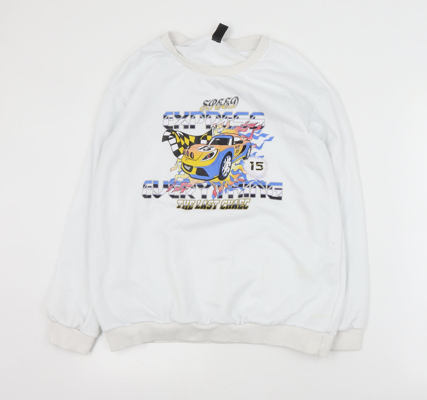 SheIn Mens White  Polyester Pullover Sweatshirt Size M