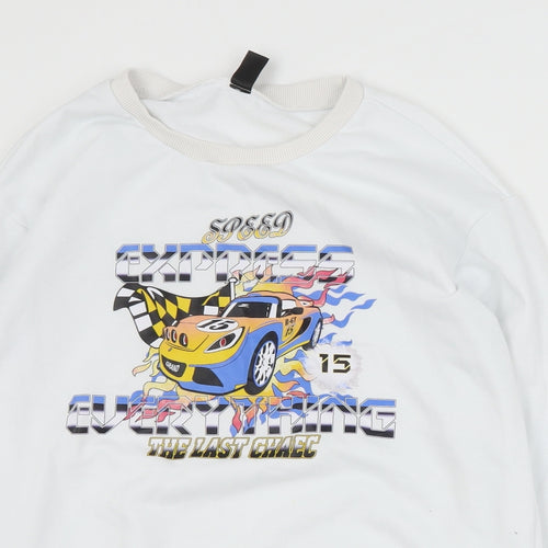 SheIn Mens White  Polyester Pullover Sweatshirt Size M