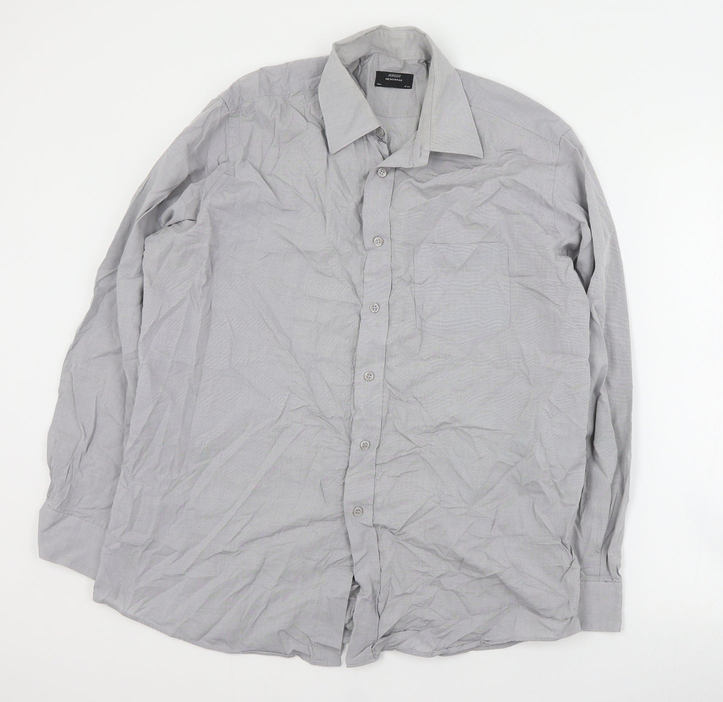 St Bernard Mens Grey  Cotton  Dress Shirt Size 16 Collared Button