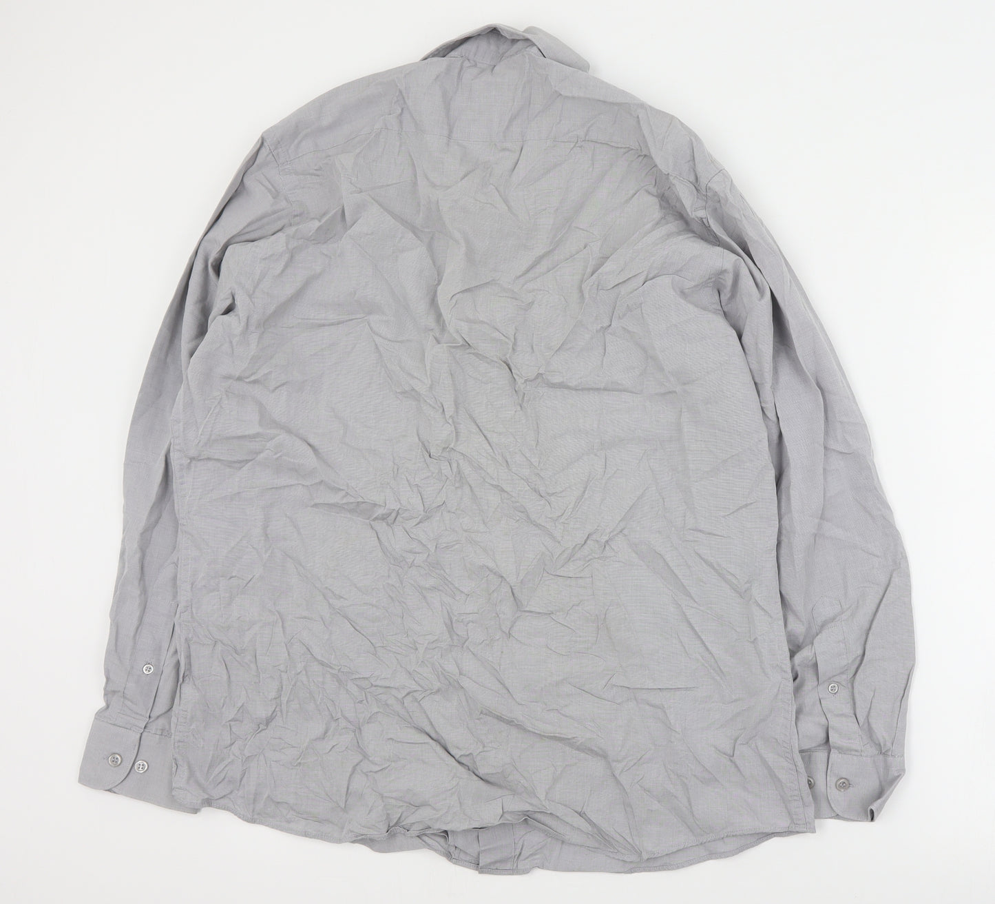 St Bernard Mens Grey  Cotton  Dress Shirt Size 16 Collared Button