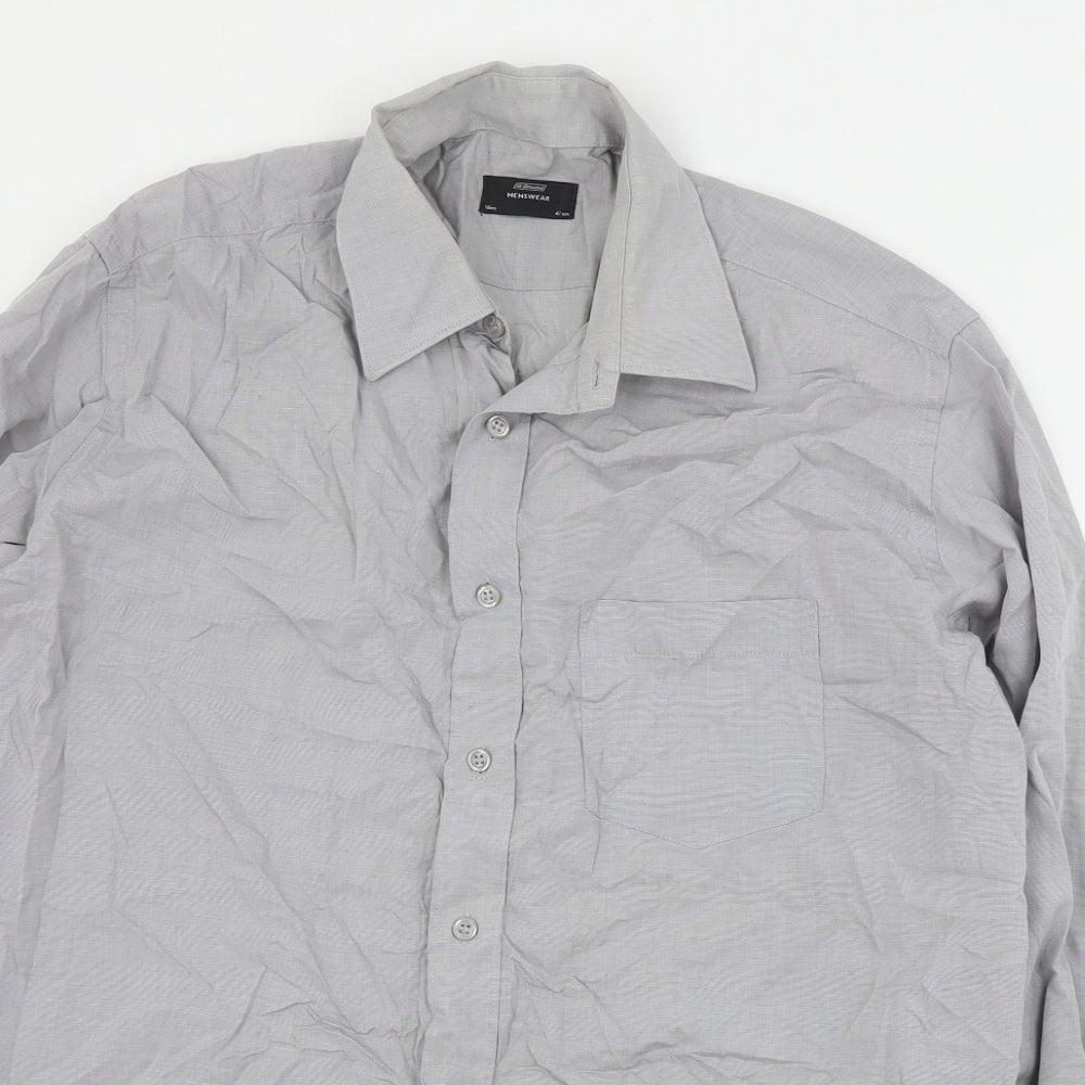 St Bernard Mens Grey  Cotton  Dress Shirt Size 16 Collared Button