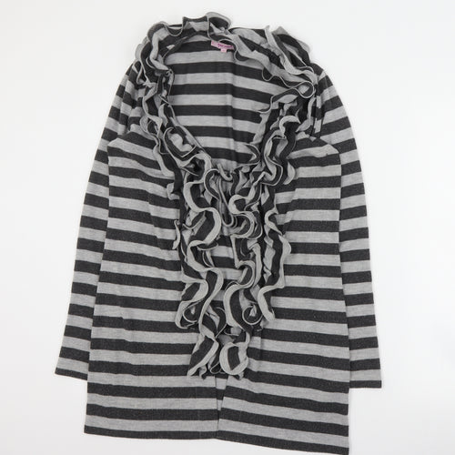 Per Una Womens Grey V-Neck Striped Polyester Cardigan Jumper Size 12
