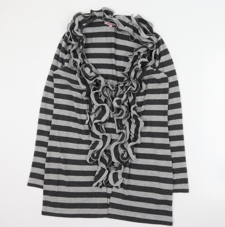 Per Una Womens Grey V-Neck Striped Polyester Cardigan Jumper Size 12