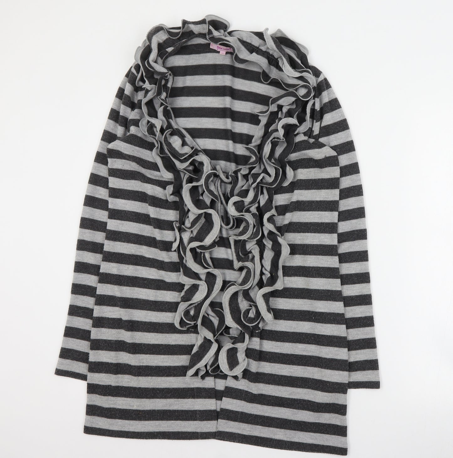Per Una Womens Grey V-Neck Striped Polyester Cardigan Jumper Size 12