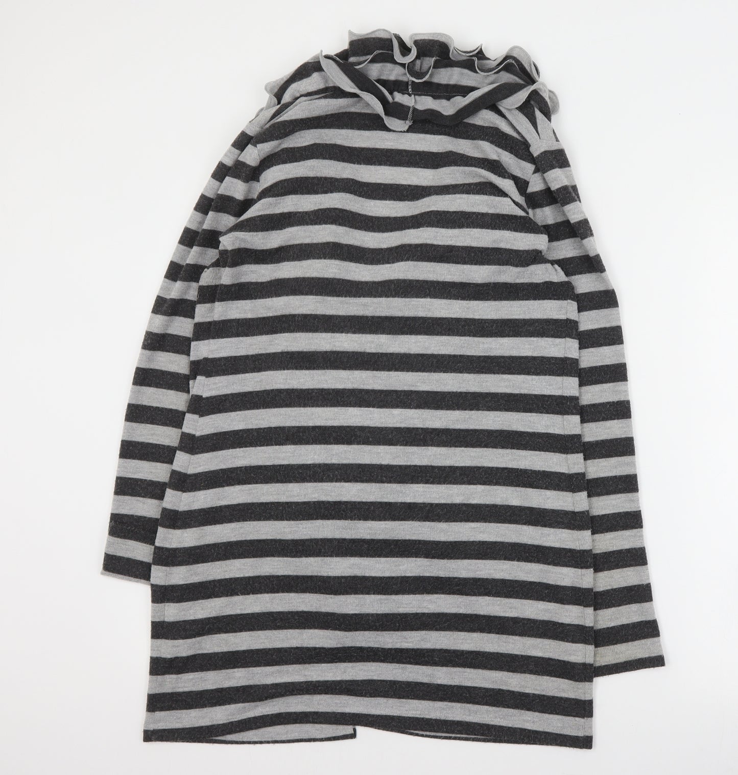 Per Una Womens Grey V-Neck Striped Polyester Cardigan Jumper Size 12