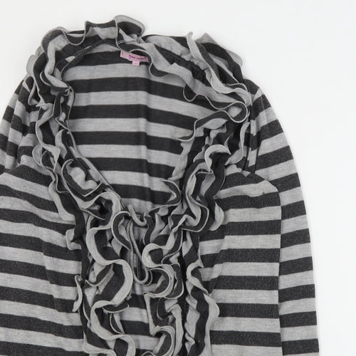 Per Una Womens Grey V-Neck Striped Polyester Cardigan Jumper Size 12