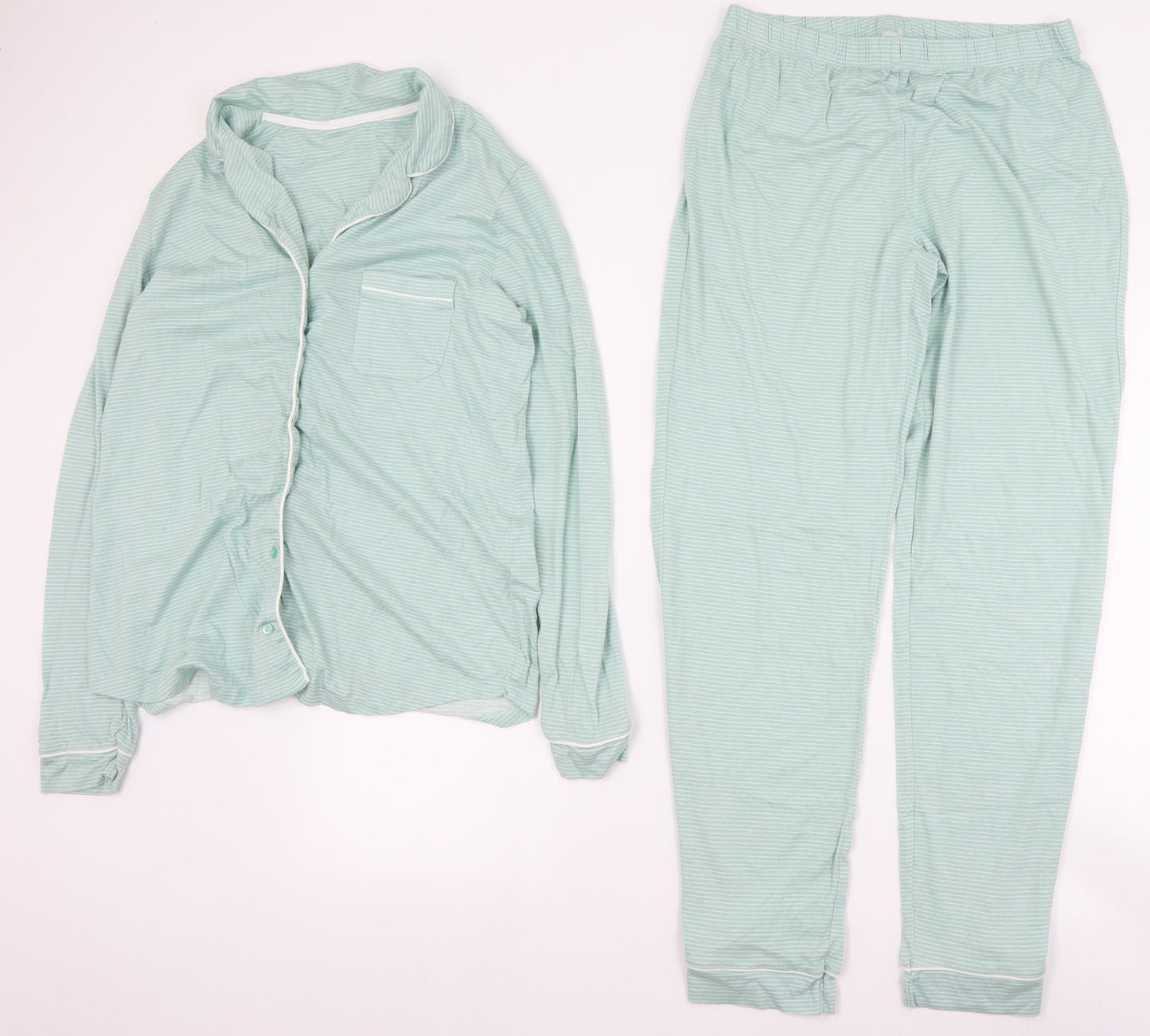 Dunnes Womens Green Striped Cotton Top Pyjama Set Size S  Button
