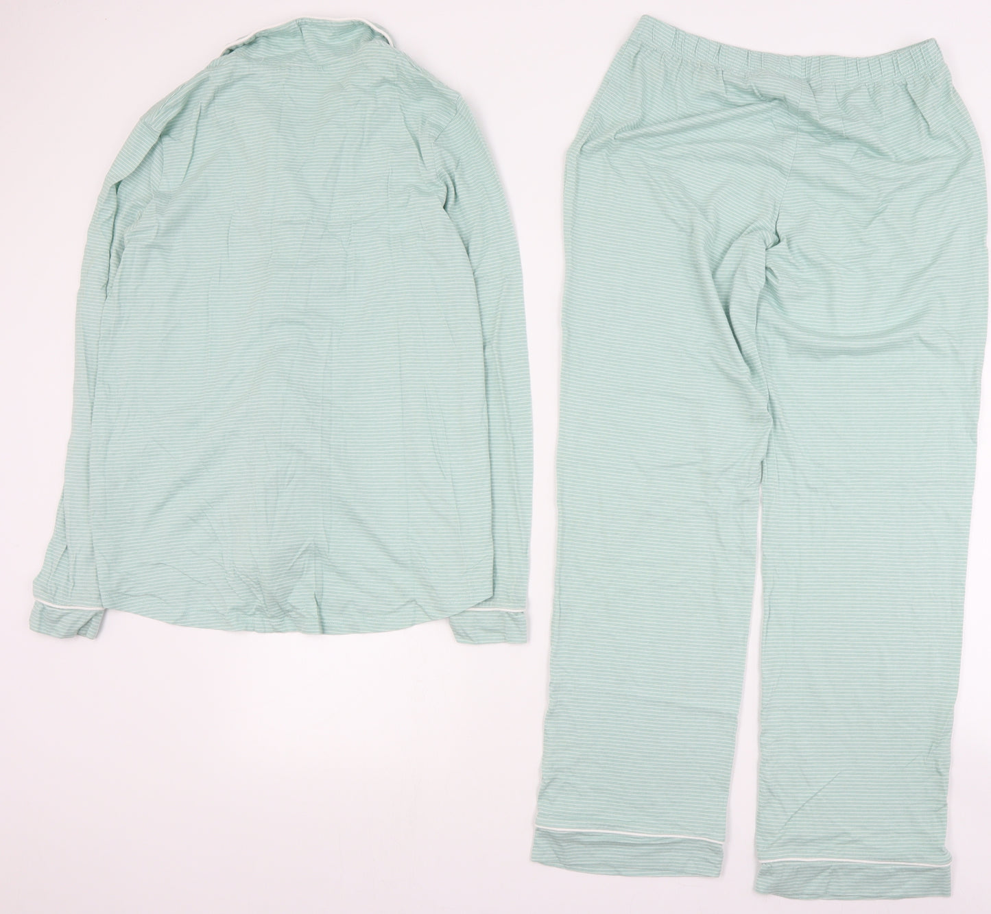 Dunnes Womens Green Striped Cotton Top Pyjama Set Size S  Button