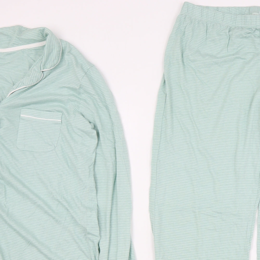 Dunnes Womens Green Striped Cotton Top Pyjama Set Size S  Button