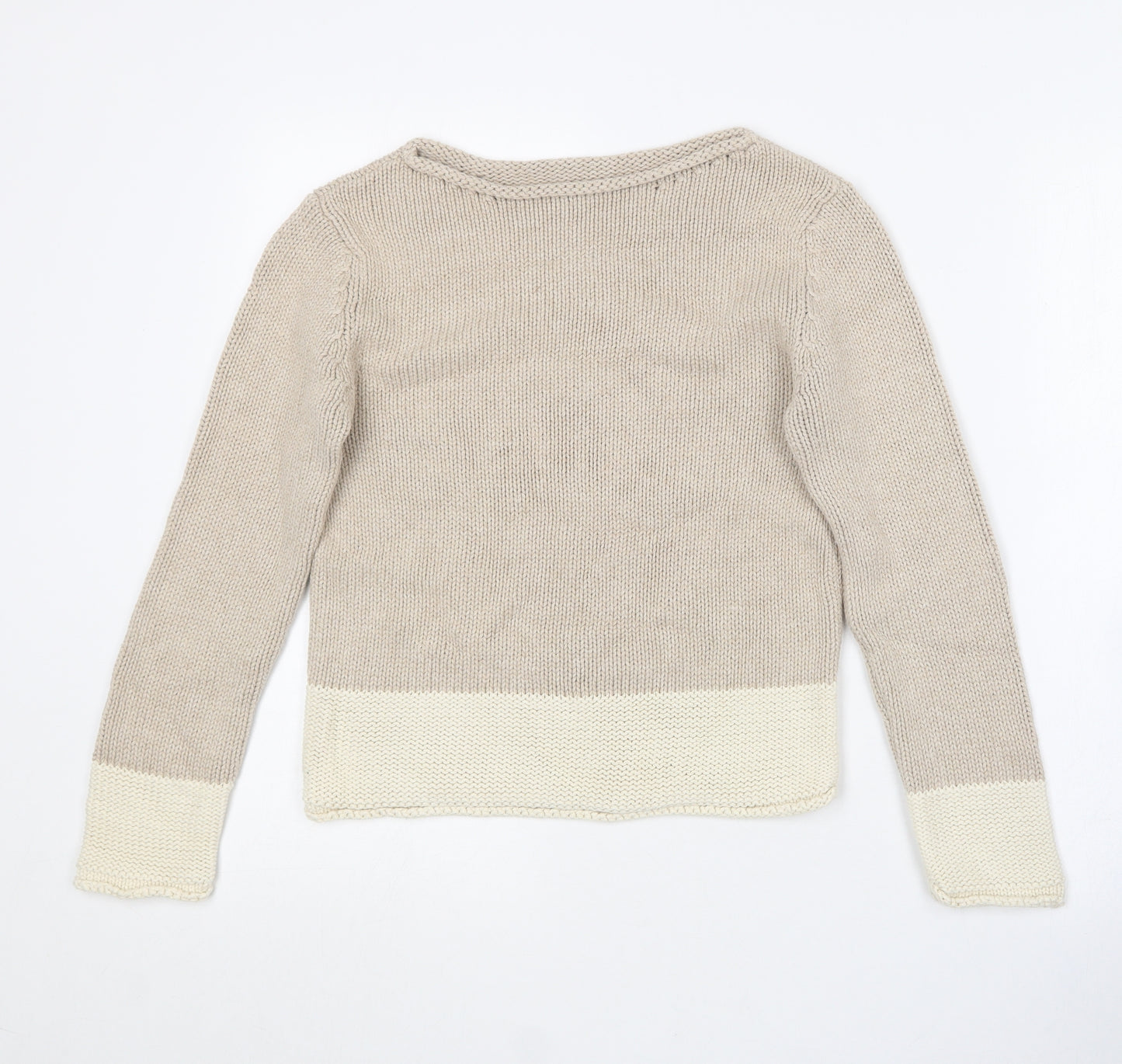 Boden Womens Beige Round Neck  Cotton Pullover Jumper Size S