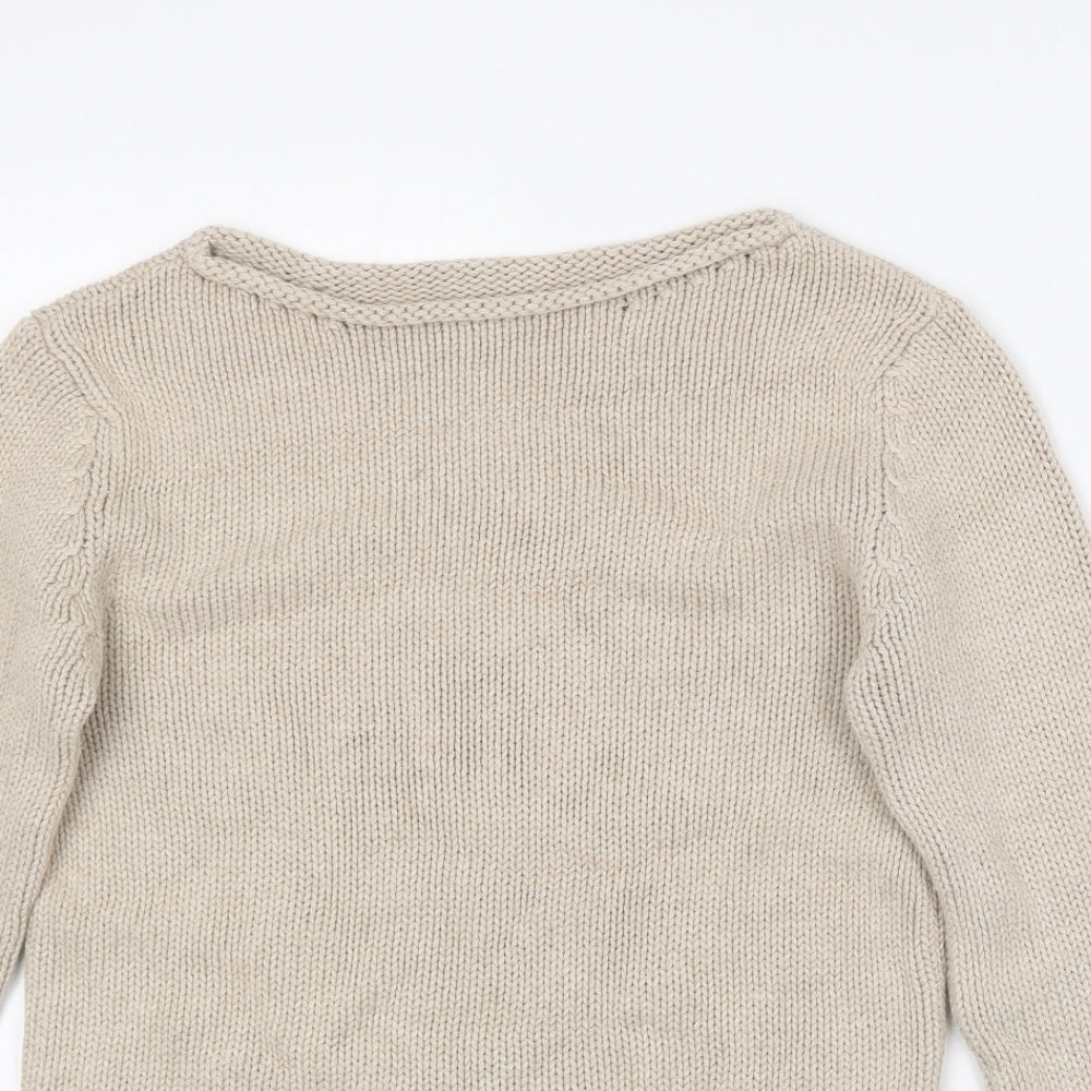 Boden Womens Beige Round Neck  Cotton Pullover Jumper Size S