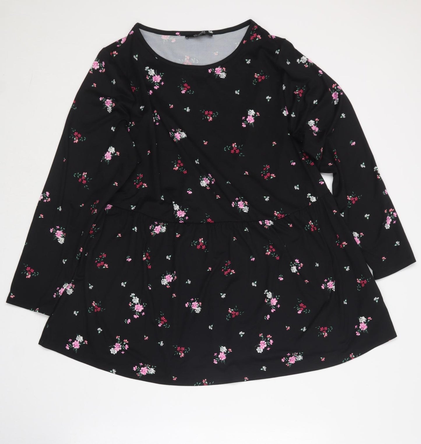 Simply Be Womens Black Floral Polyester Basic T-Shirt Size 20 Round Neck