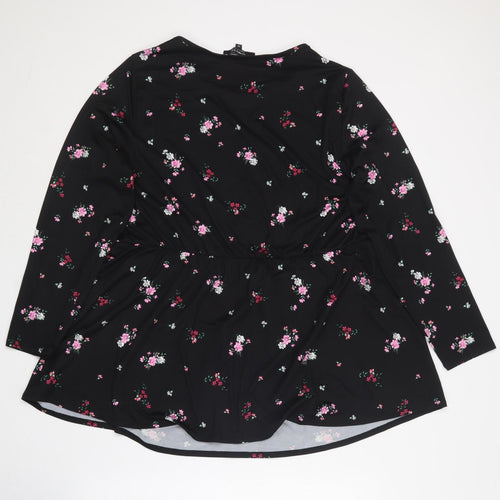 Simply Be Womens Black Floral Polyester Basic T-Shirt Size 20 Round Neck