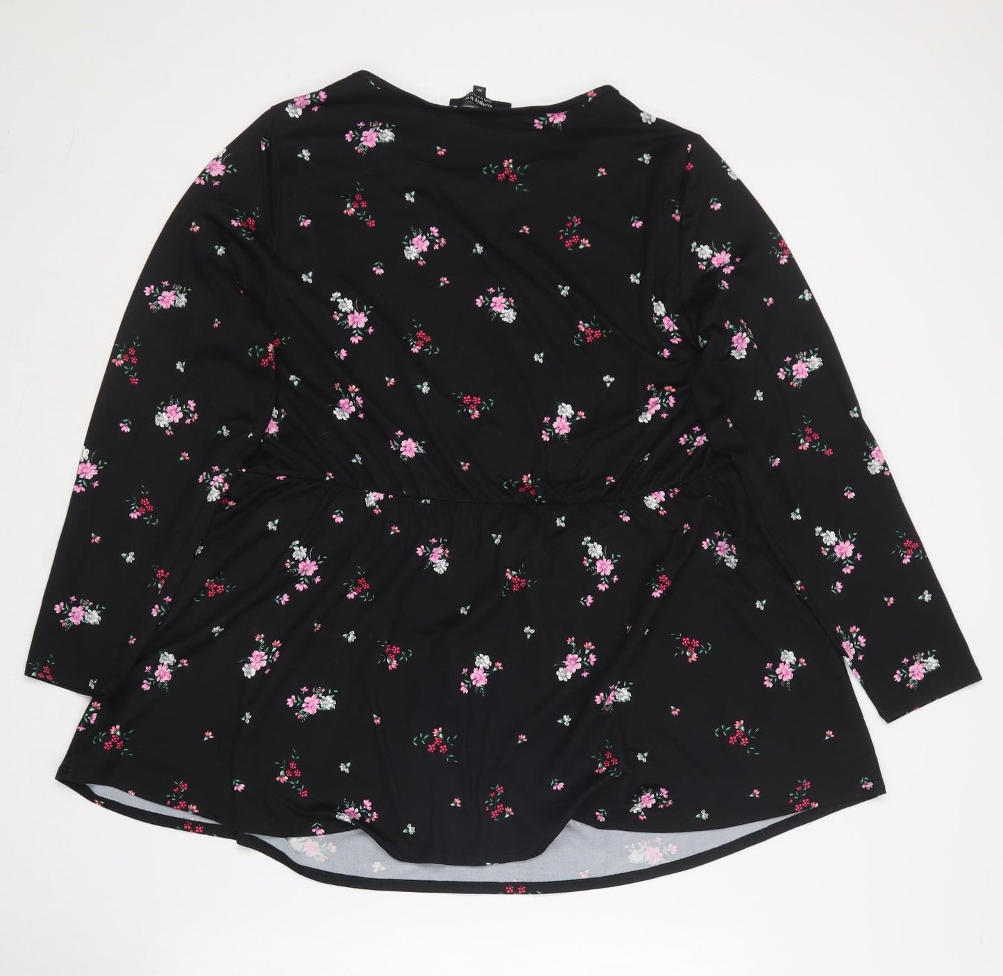 Simply Be Womens Black Floral Polyester Basic T-Shirt Size 20 Round Neck