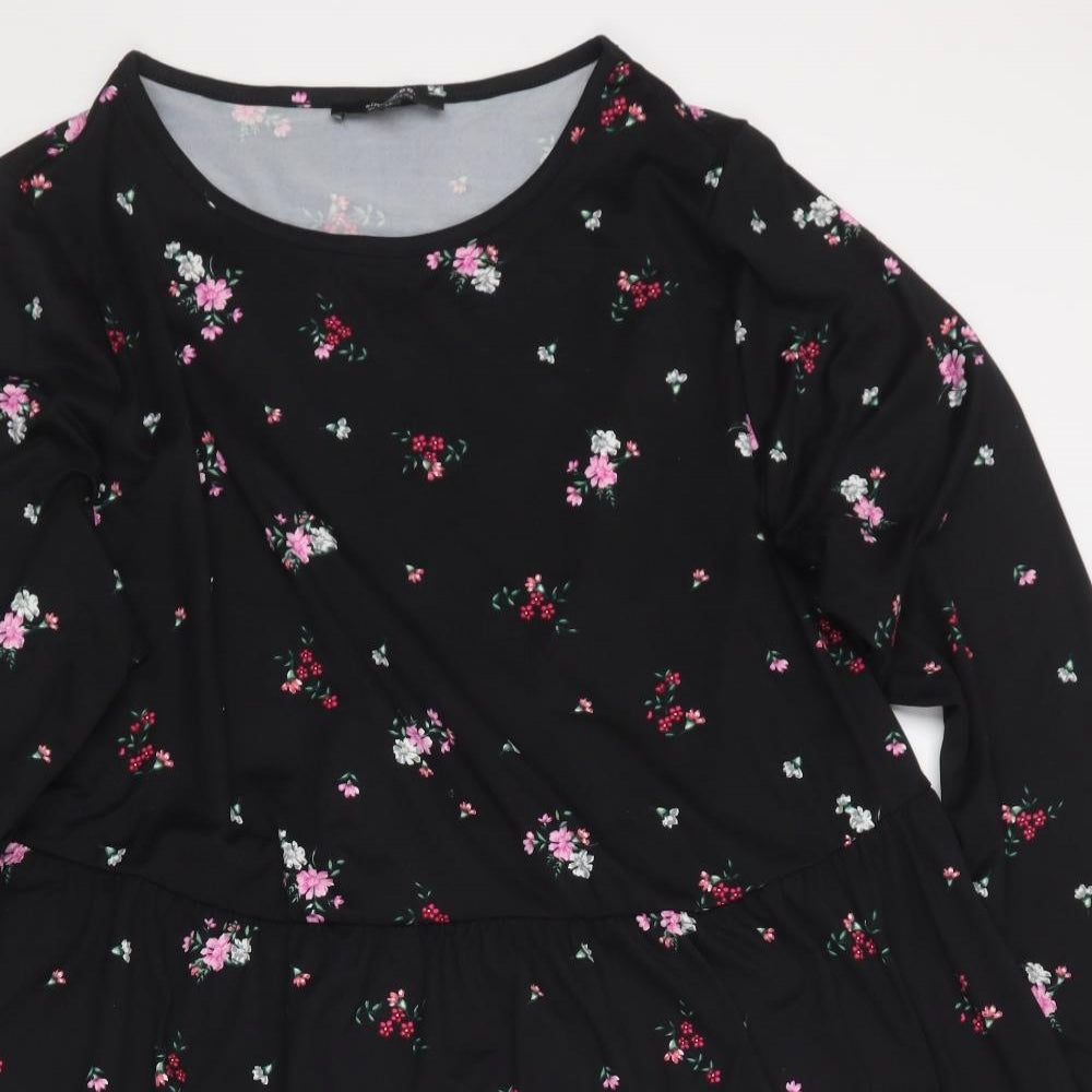 Simply Be Womens Black Floral Polyester Basic T-Shirt Size 20 Round Neck