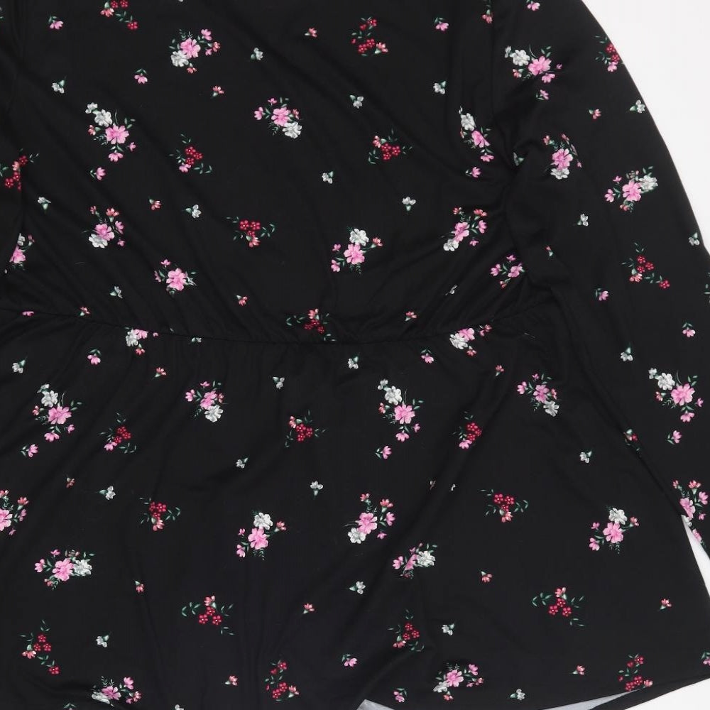 Simply Be Womens Black Floral Polyester Basic T-Shirt Size 20 Round Neck