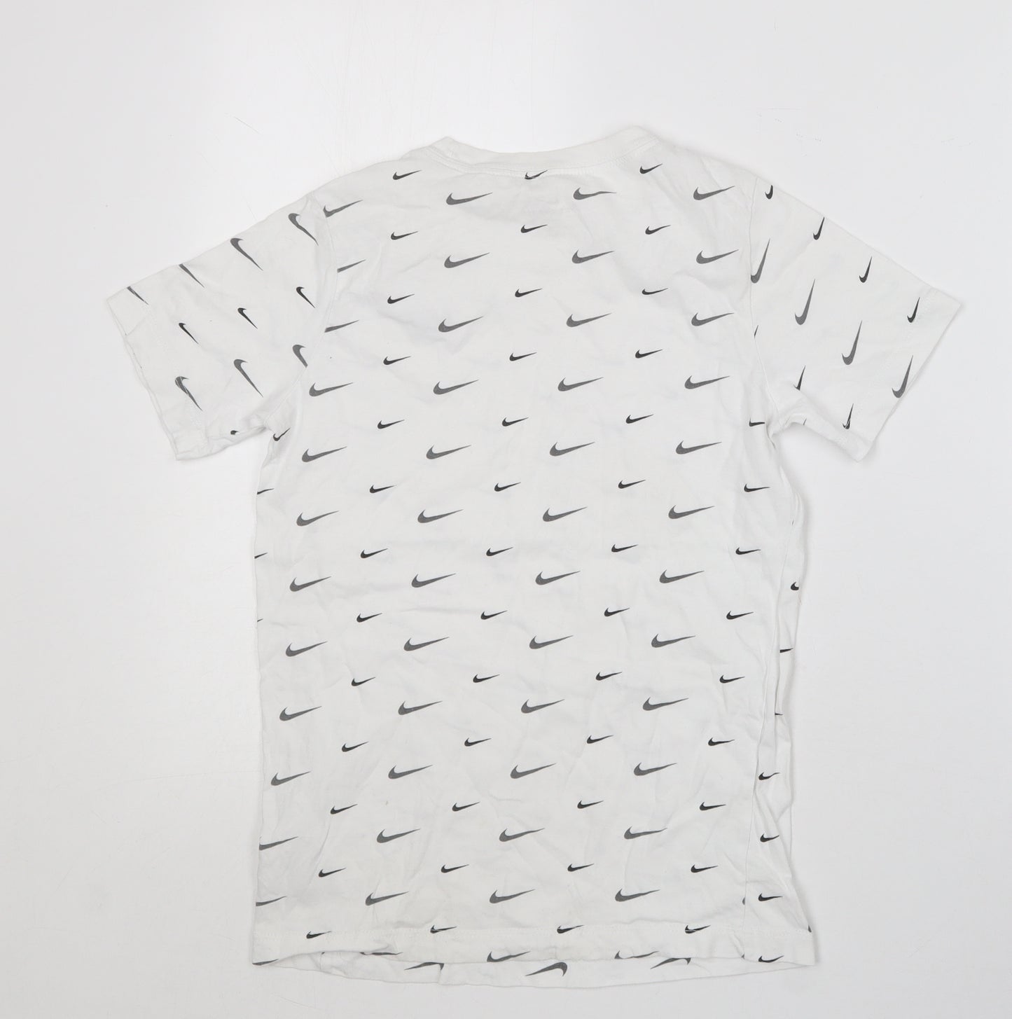 Nike Boys White Geometric Cotton Basic T-Shirt Size M Round Neck