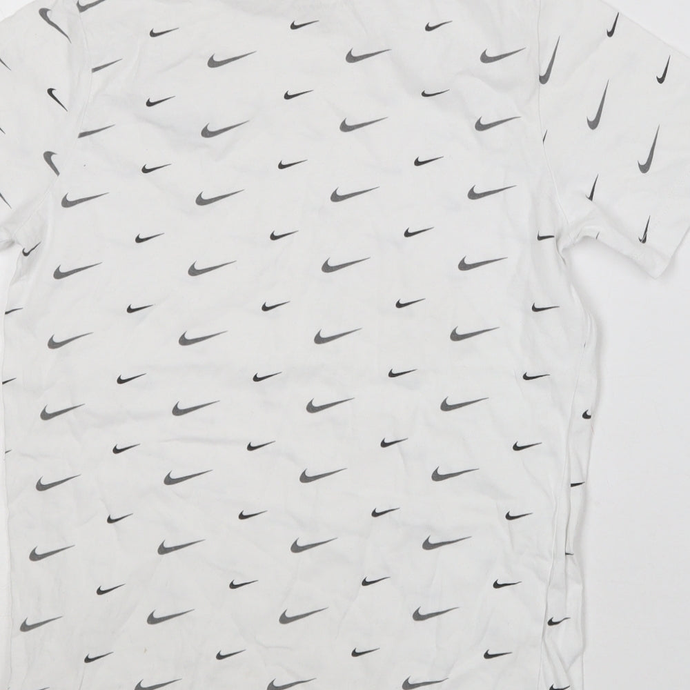 Nike Boys White Geometric Cotton Basic T-Shirt Size M Round Neck