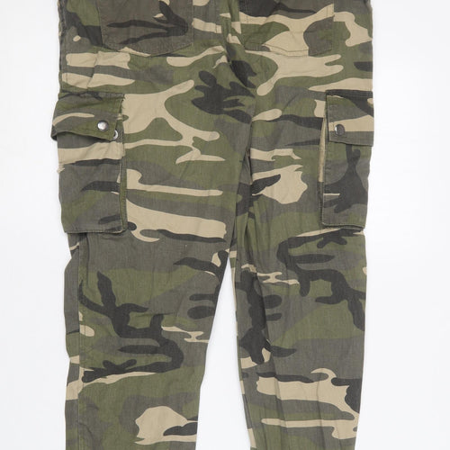 Primark Womens Green Camouflage Cotton Cargo Trousers Size 8 L25 in Regular