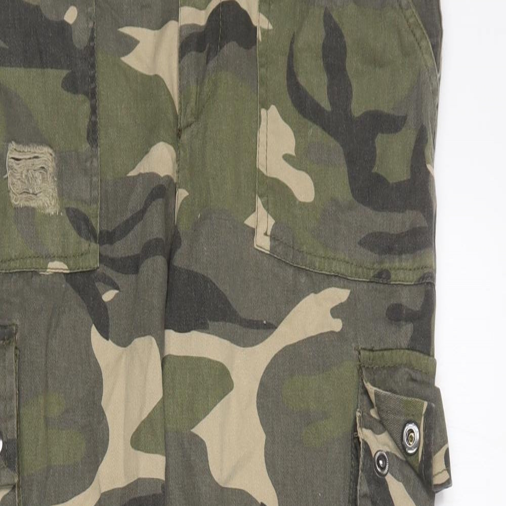 Primark Womens Green Camouflage Cotton Cargo Trousers Size 8 L25 in Regular