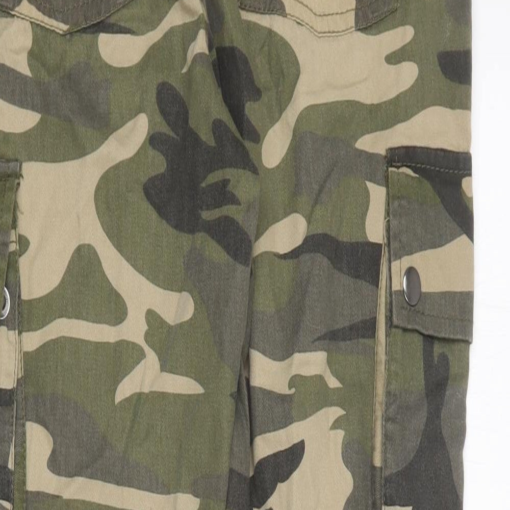 Primark Womens Green Camouflage Cotton Cargo Trousers Size 8 L25 in Regular